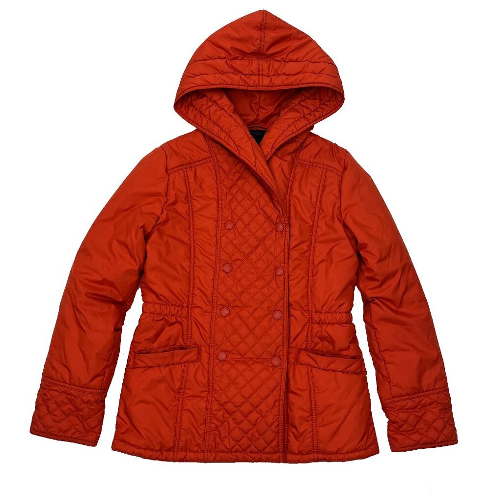 Nautica Hooded Quilted Double Breasted Orange Jacket Coat Womens S
